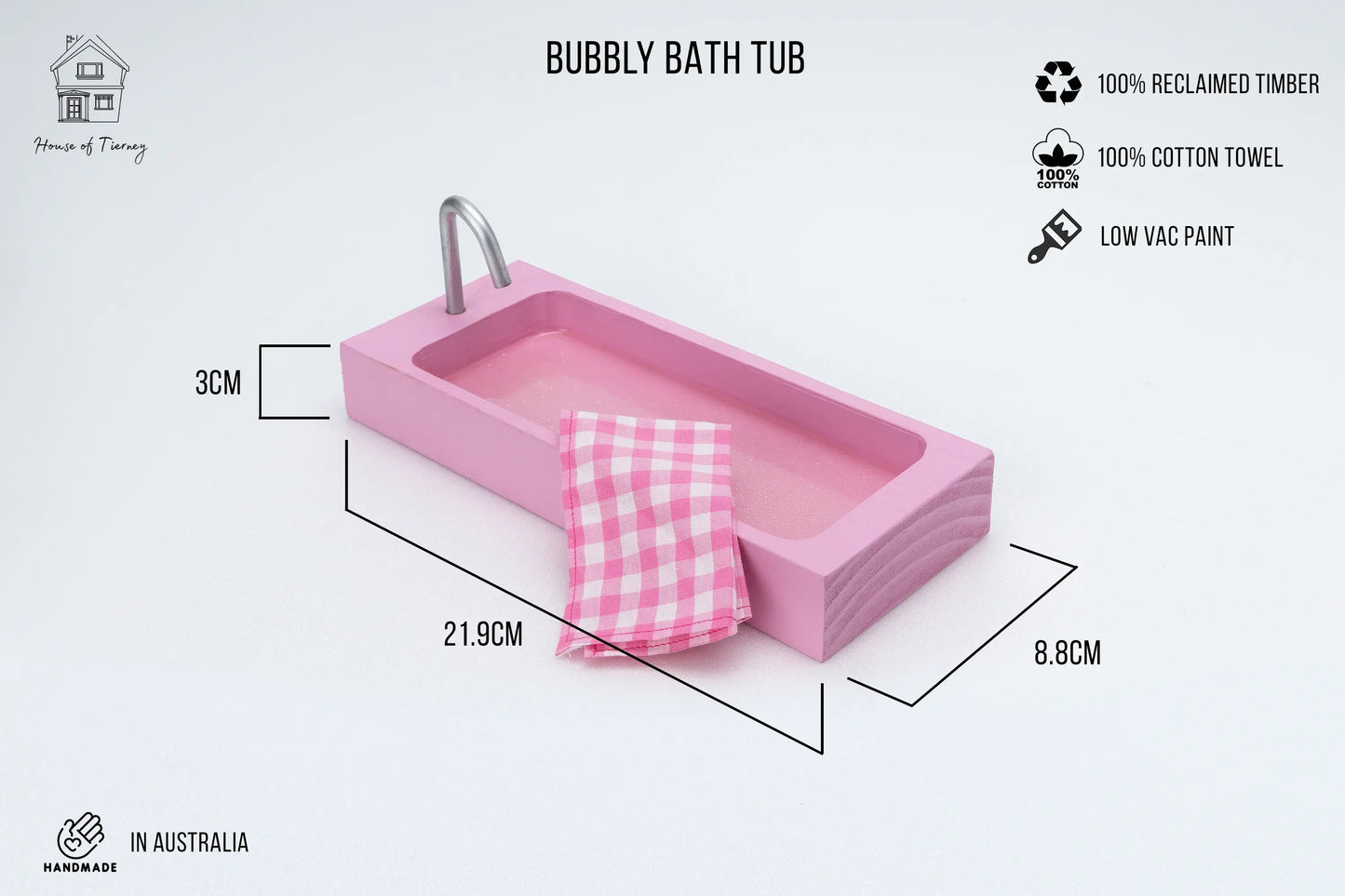 Wooden Barbie furniture - Bathtub with real looking "water"