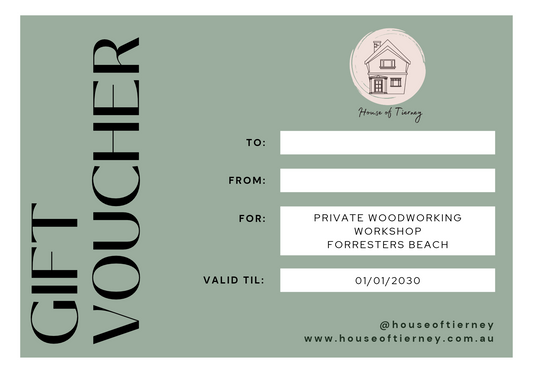 Gift Voucher - Private woodworking workshop 1.5-2hours