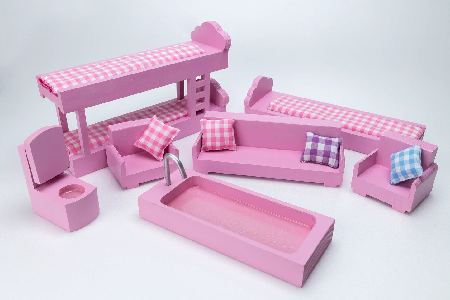 Wooden Barbie furniture - Complete Home Collection - Pink